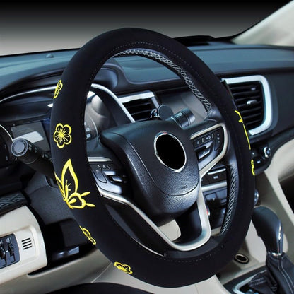 Mayco Bell Automotive Women Embroidery Cute Car Steering Wheel Cover (Yellow Butterfly New) - color: Yellow Butterfly