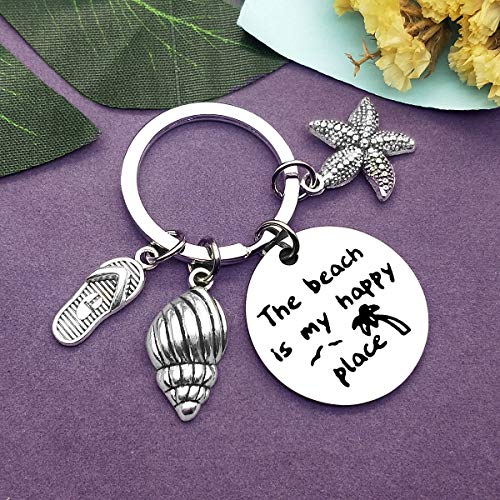 Vadaka Beach Lover Gift Keychain Jewelry Beach Keyring Stainless Steel Key Chain Birthday Christmas Graduation Gift for Women Girl Teens