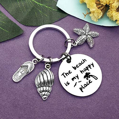 Vadaka Beach Lover Gift Keychain Jewelry Beach Keyring Stainless Steel Key Chain Birthday Christmas Graduation Gift for Women Girl Teens