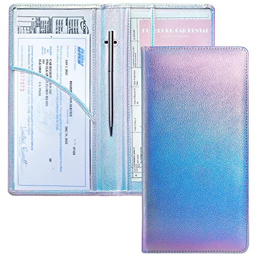 Mymazn Car Registration and Insurance Holder, PU Leather Glove Box Car Organizer with Magnetic Closure, Car Document Holder for Driver's License & Essential Documents (Iridescent blue) - color: Iridescentblue