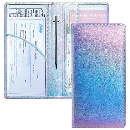 Mymazn Car Registration and Insurance Holder, PU Leather Glove Box Car Organizer with Magnetic Closure, Car Document Holder for Driver's License & Essential Documents (Iridescent blue) - color: Iridescentblue