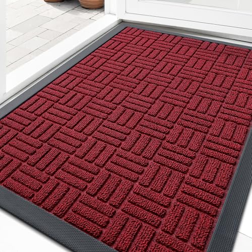OLANLY Front Door Mat Outside Entrance 33x21, Absorbent, Heavy Duty Sturdy Natural Rubber Doormat Indoor Outdoor, Non-Slip, Stain and Fade Resistant, Low Profile Floor Mat for Entryway, Black Red - color: Black Red, size: 33" X 21"