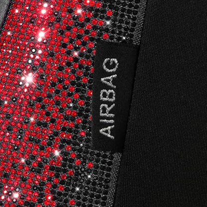 CAR PASS Bling Diamond Black Red Leather Car Seat Covers Full Set, Waterproof Shining Glitter Sparkly Crystal Universal Armrest Fit Automotive Truck SUV Women Girl, Rhinestone Interior Cover Set, Red - color: Red Rhinestone, size: Full Set