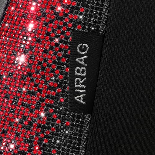 CAR PASS Bling Diamond Black Red Leather Car Seat Covers Full Set, Waterproof Shining Glitter Sparkly Crystal Universal Armrest Fit Automotive Truck SUV Women Girl, Rhinestone Interior Cover Set, Red - color: Red Rhinestone, size: Full Set