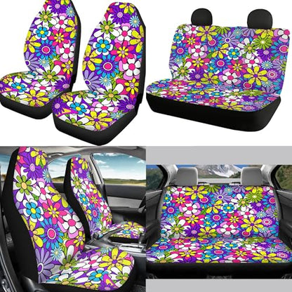 12 Pcs Daisy Flower Car Accessories Full Set for Women Girly Daisy Car Seat Cover Steering Wheel Cup Holder Armrest Pad Gear Shift Cover,Car Handbrake Cover,Fit for Most Truck SUV - color: Novelty Daisy