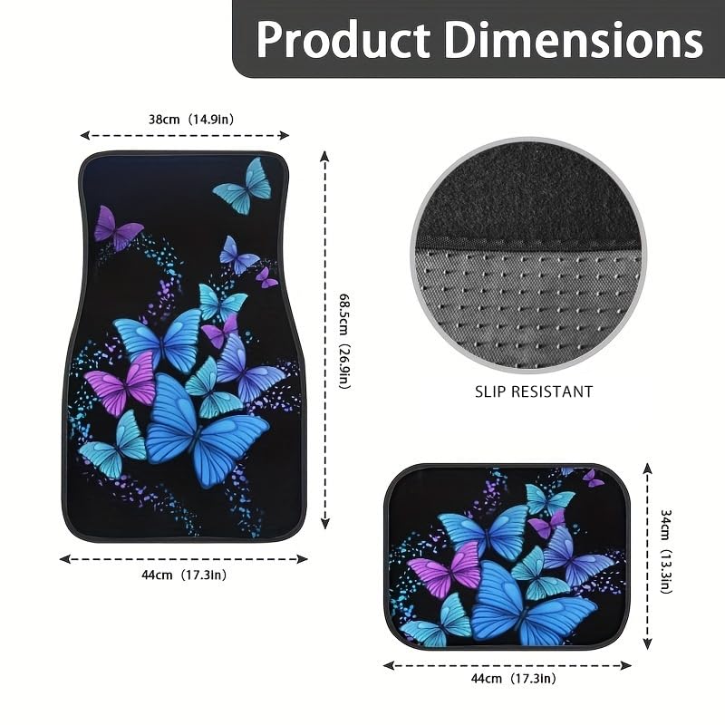 Butterfly Printing Car Floor Mats,Black Carpet Floor Mats with Heel Pad for Cute Women Girl, Universal Fit for Suvs,Sedans,Trucks,Cars, Set of 4 (Butterfly Style 1) - style: Butterfly style 1