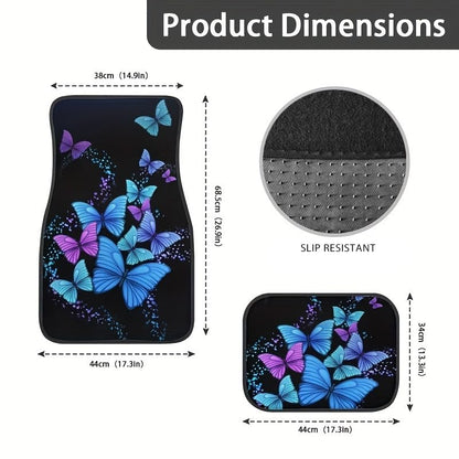 Butterfly Printing Car Floor Mats,Black Carpet Floor Mats with Heel Pad for Cute Women Girl, Universal Fit for Suvs,Sedans,Trucks,Cars, Set of 4 (Butterfly Style 1) - style: Butterfly style 1