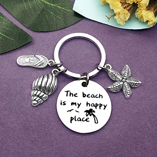 Vadaka Beach Lover Gift Keychain Jewelry Beach Keyring Stainless Steel Key Chain Birthday Christmas Graduation Gift for Women Girl Teens