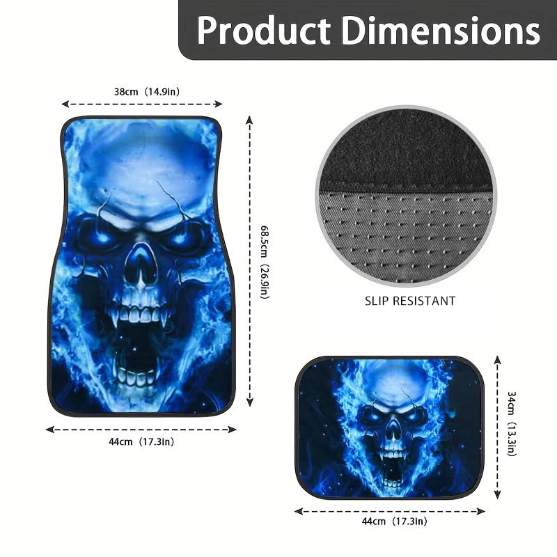 Gothic Skull Car Floor Mats Set of 4 - Universal Fit for SUV, Sedan, Truck, Van - Waterproof & All-Weather Heavy Duty Foot Pads with Anti-Slip Backing - Cool Gothic Car Interior Decor & Gift - style: Skull