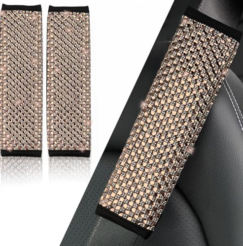 NBTEPEM 2 Pack Bling Car Seat Belt Covers, Diamond Seatbelt Shoulder Protection, Rhinestones Seat Belt Strap Cover Shoulder Pad, Universal Bling Car Interior Accessories (Champagne) - color: Champagne