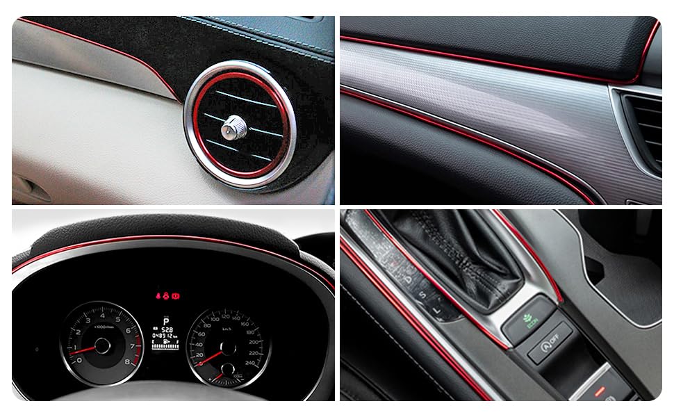 Car Interior Moulding Trim Strips 16.4ft /5M Universal Car Decoration Pinstriping Filler Insert Strips Styling Dashboard Decorative DIY Flexible Strip Garnish Accessory with Installing (Red)