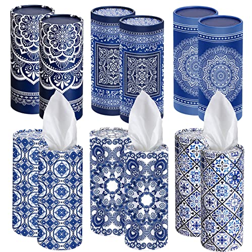 Outus 12 Pcs Mandala Car Tissues Cylinder Holder with 3 Ply Facial Tissue Bulk Round Tissue Holder Travel Tissues Boxes Container for Car Cup Wedding Birthday Party