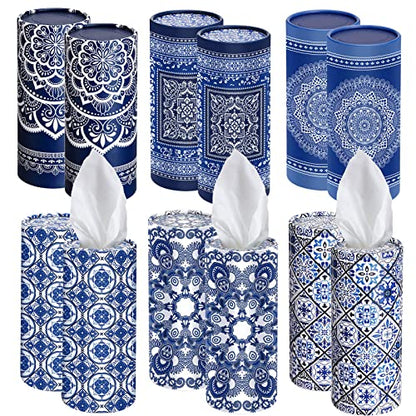 Outus 12 Pcs Mandala Car Tissues Cylinder Holder with 3 Ply Facial Tissue Bulk Round Tissue Holder Travel Tissues Boxes Container for Car Cup Wedding Birthday Party