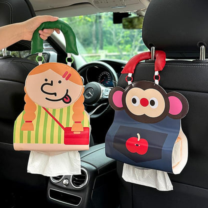 Car Tissue Holder – Cute Cartoon Hanging Paper Towel Dispenser with Soft Handle, Waterproof & Reusable for Car, Bathroom, Kitchen (Monkey) - color: Monkey