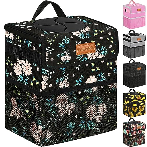 ELONGRIVER Car Trash Can Bin for Back Seat Leak Proof, Cute Car Trash Bag Hanging, Vehicle Trash Can for SUV Truck Van, Automotive Garbage Cans Front Seat Colorful Floral - color: Colorful Floral, size: 3 Gallons