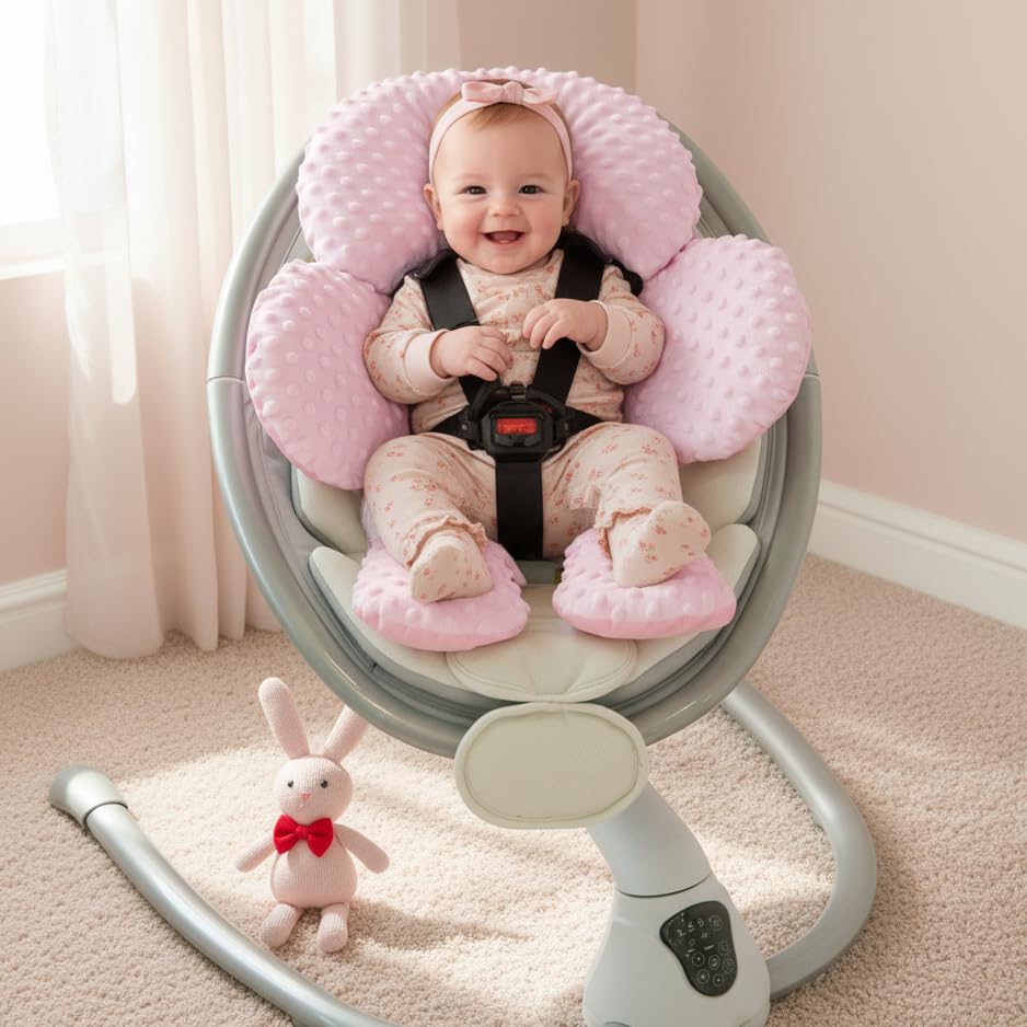 Pro Goleem Infant Car Seat Head Neck Body Support, Ultra-Soft Minky and Microfiber Newborn Car Seat Insert, Perfect for Car Seat, Stroller, 2-in-1 Reversible, Girls, Pink - color: Pink