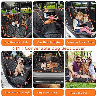 URPOWER 6-in-1 Dog Car Seat Cover for Back Seat, Waterproof Dog Car Hammock with Mesh Window, Non-Slip Pet Backseat Protector for Cars, Trucks and SUVs
