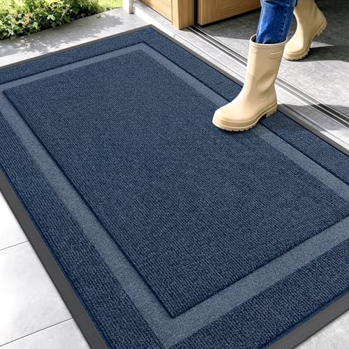 OLANLY Front Door Mat Indoor Outdoor Entrance, Waterproof All-Season, All-Weather Doormat, Sturdy Natural Rubber, Fade Resistant, Low Profile, Easy Clean Patio Porch Entryway Mat, 47x30, Blue - color: Blue, size: 47" x 30"