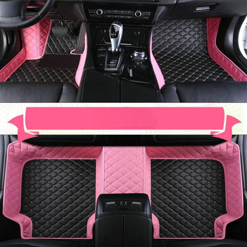 Custom Artificial Leather Waterproof All-Weather Car Floor Mats Fit for 99% Sedan SUV Sports Car Vehicle Car Mat (Pink Black Beige) - color: Pink Black beige