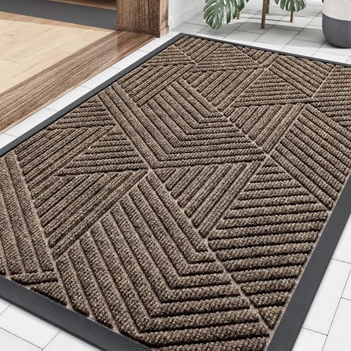 Smiry Front Door Mat Outside Entrance, Heavy Duty Sturdy Natural Rubber Doormat, Trap Dirt and Moisture, Easy Clean Low Profile Mats for Indoor Outdoor Entry, Irregular Triangle (29.5x17, Brown) - color: Brown, size: 29.5" X 17"