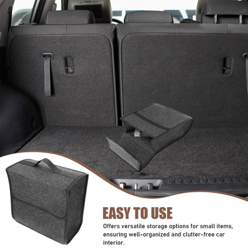 2-Pack Felt Car Trunk Organizer with Lid: Small Collapsible Cargo Storage Box Bin for Compact Sedan & SUV - Anti-Slip Noise-Free Auto Interior Storage Bag for Groceries & Tools, 11.79"x11.00"