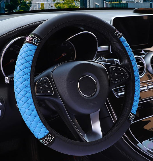 Microfiber Leather Steering Wheel Cover With Anti-Slip Lining Universal Car Accessory for Steering Wheel with a Diameter of 14.5-15 inch (Blue) - color: Blue