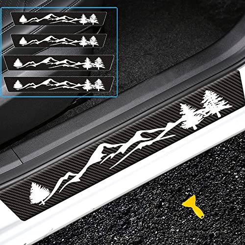 4 Pcs Mountain Range Door Sill Protector Stickers, Universal Size Door Entry Guard Scuff Plate Stickers for Vehicle Truck SUV. (Mountain Tree) - color: Black-Mountain Tree