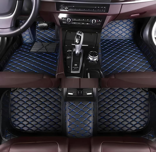 Customize Car Floor Mats for 99% Sedan SUV Sports Car All Weather Leather Full Coverage Waterproof Non-Slip Vehicle Lining Pads (Black Blue) - color: Black Blue
