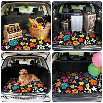 Car Trunk Mat - Universal Size 29" x 39", Floral Pattern Cargo Liner, Car Accessory for SUVs/Sedan/Wagons, Durable Protective Mat, Trunk Liner for Families/Travel Enthusiasts (Flowers-3)