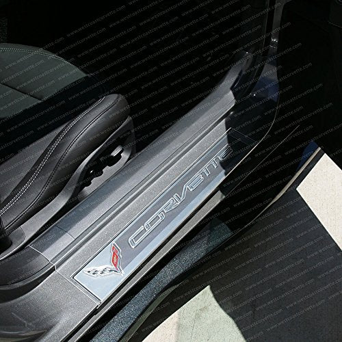 Corvette Clear Door Sill Protectors : C7 Stingray, Z51, Z06 (Clear w/Embossed Corvette Script)