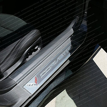 Corvette Clear Door Sill Protectors : C7 Stingray, Z51, Z06 (Clear w/Embossed Corvette Script)