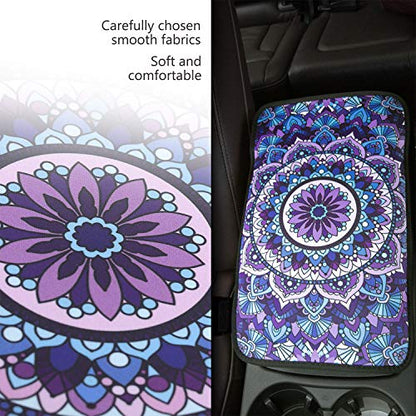 YR Vehicle Center Console Armrest Cover Pad, Universal Fit Soft Comfort Center Console Armrest Cushion for Car, Stylish Pattern Design Car Armrest Cover, Lotus