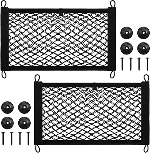 Frienda 2 Pieces Stretchable Small Cargo Net Pocket Storage Mesh Net Elastic Automotive Storage Pouch with 8 Pieces Mounting Screws and Hooks for Truck Car SUV Boats(17.7 x 9.8 Inches) - size: 17.7 x 9.8 Inches
