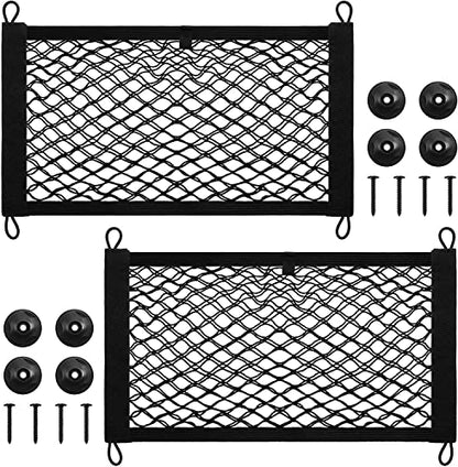 Frienda 2 Pieces Stretchable Small Cargo Net Pocket Storage Mesh Net Elastic Automotive Storage Pouch with 8 Pieces Mounting Screws and Hooks for Truck Car SUV Boats(17.7 x 9.8 Inches) - size: 17.7 x 9.8 Inches