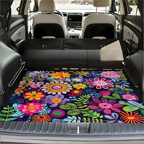 Universal Car Trunk Mat 29" x 39", Colorful Flowers All Weather Trunk Protection Cargo Liner, Durable Cargo Mat Rear Trunk Liner, Stylish Vehicle Interior Accessories Suitable for Most Car Models - color: Colorful Flowers