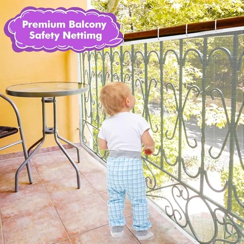 tupi Banister Guard for Baby and Pets – 450cm Extra Long Balcony Netting, Heavy Duty Stair Railing Cover, Child Safety Mesh for Kids and Toddlers, No Drill Barrier with 41 Zip Ties