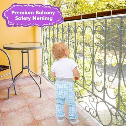 tupi Banister Guard for Baby and Pets – 450cm Extra Long Balcony Netting, Heavy Duty Stair Railing Cover, Child Safety Mesh for Kids and Toddlers, No Drill Barrier with 41 Zip Ties