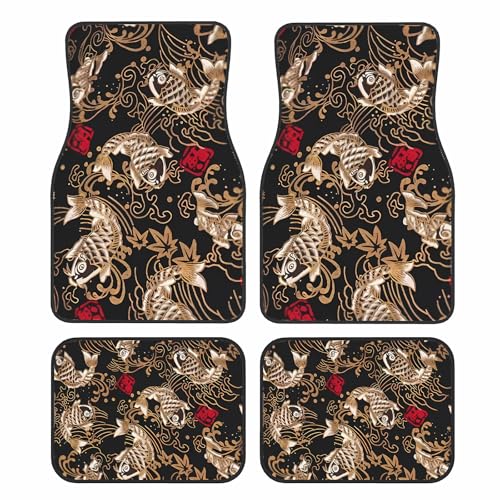 Universal Fit Car Floor Mats Set of 4Pcs, Retro Koi Pattern All-Weather Front Rear Car Carpet Mats, Non-Slip Car Floor Mat Car Accessories for Automotive Trucks SUV Sedans Vans - color: Retro Koi Pattern