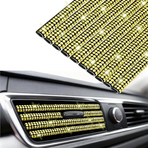 NBTEPEM Bling Car Air Conditioner Decoration Strip for Vent Outlet, 10 PCS Universal Rhinestone Car Vent Outlet Trim Decorations, Bling Interior Accessories for Women and Girls (Yellow) - color: Yellow