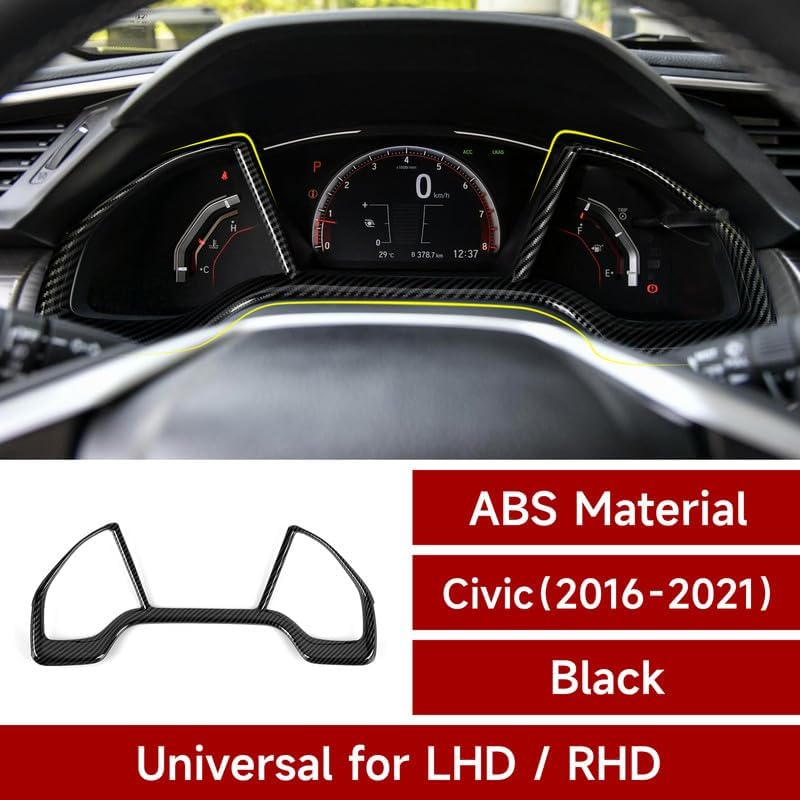 Dashboard Instrument Panel Decals for Honda Civic 2016 2017 2018 2019 2020 2021 10th Gen Accessories ABS Carbon Fiber Interior Stickers - color: Dashboard Trim