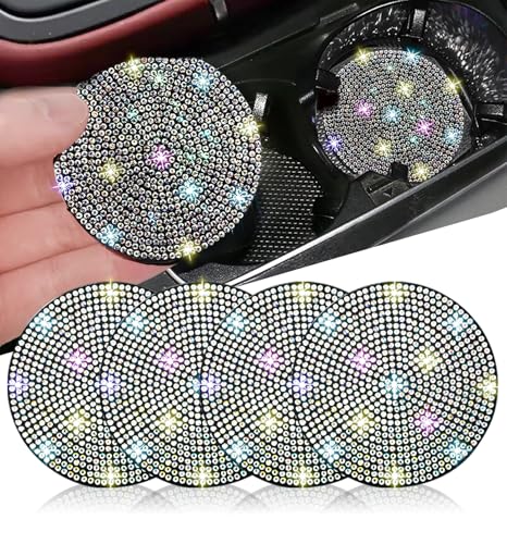 NBTEPEM 4pcs Bling Car Cup Holder Coaster, 2.75 inch Anti-Slip Shockproof Universal Fashion Car Coasters Insert Bling Crystal Rhinestone Automotive Interior Accessories for Women (4 pcs, Multicolor) - color: Multicolor, size: 4 pcs