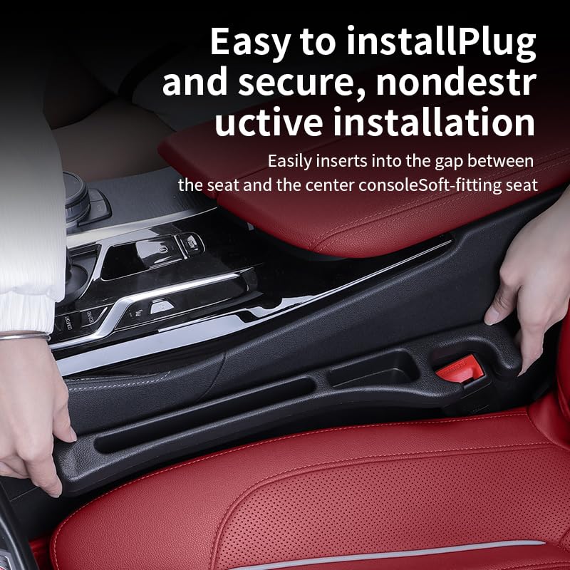 Car Seat Gap Filler Organizer, Universal Fit, Black, PU Leather, 2 Pack with Storage Pockets