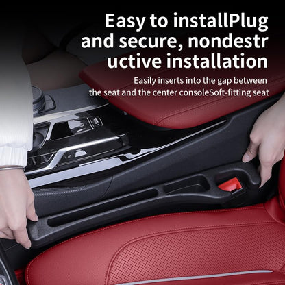Car Seat Gap Filler Organizer, Universal Fit, Black, PU Leather, 2 Pack with Storage Pockets