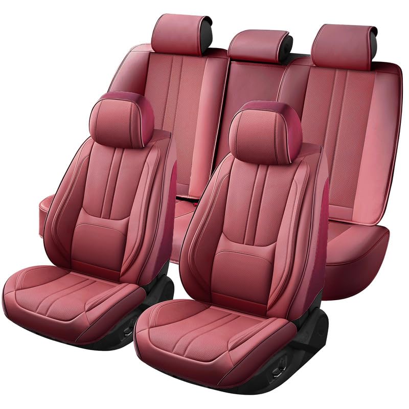 Car Seat Covers Full Set Fit for Toyota RAV4 Hybrid 2016-2026,Luxury Faux Leather Seat Covers 5 Seats, Breathable Anti-Slip Seat Protectors with Lumbar Support(Red,Full Set) - color: Red, size: Fit for RAV4 Hybrid