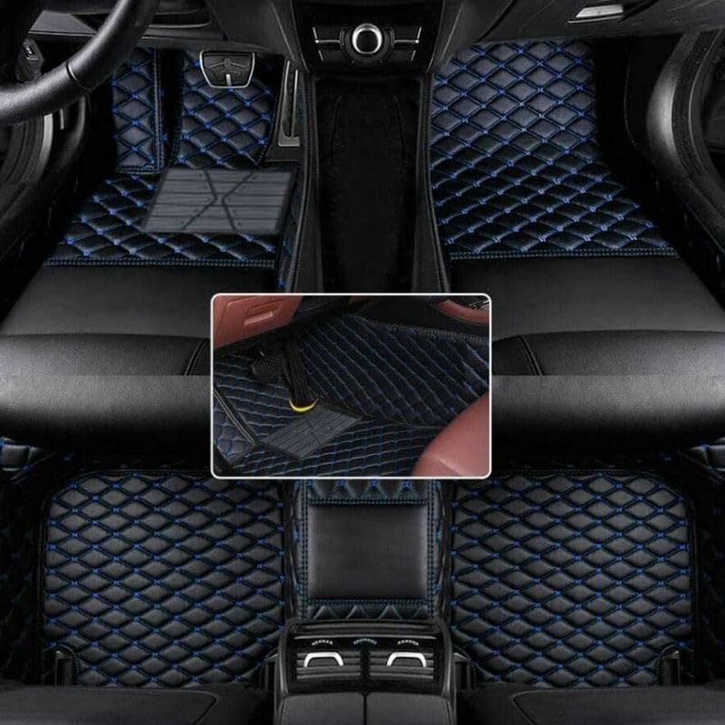 Custom Artificial Leather Waterproof All-Weather Car Floor Mats Fit for 99% Sedan SUV Sports Car Vehicle Car Mat (Black Blue) - color: Black blue