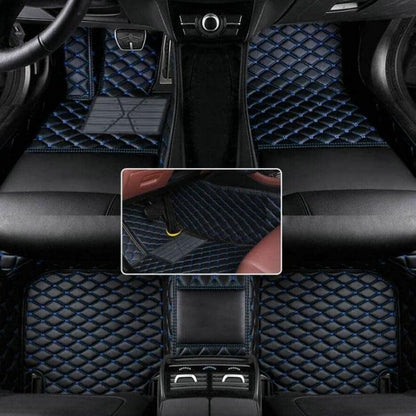 Custom Artificial Leather Waterproof All-Weather Car Floor Mats Fit for 99% Sedan SUV Sports Car Vehicle Car Mat (Black Blue) - color: Black blue