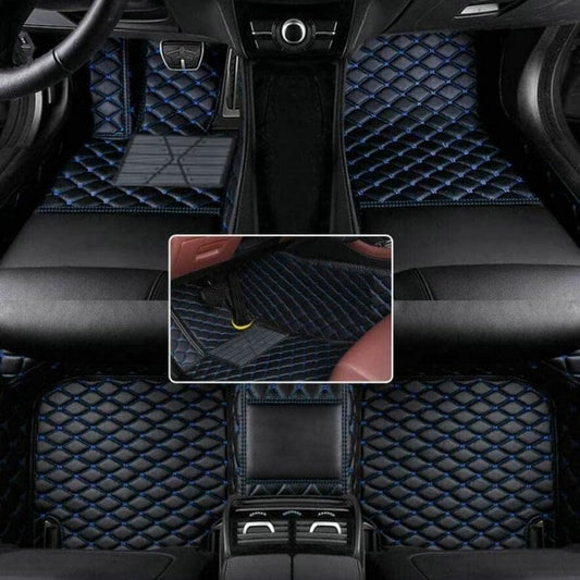 Custom Artificial Leather Waterproof All-Weather Car Floor Mats Fit for 99% Sedan SUV Sports Car Vehicle Car Mat (Black Blue) - color: Black blue