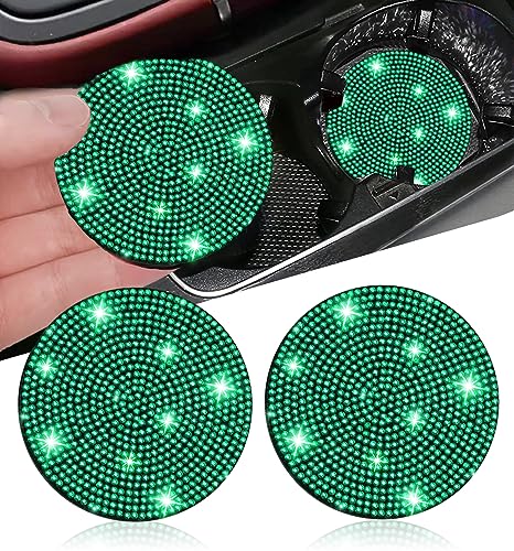 2pcs Bling Car Cup Holder Coaster, 2.75 inch Anti-Slip Shockproof Universal Fashion Vehicle Cup Holders Insert Bling Crystal Rhinestone Auto Automotive Interior Accessories for Women (2 pcs, Green) - color: Green, size: 2 pcs