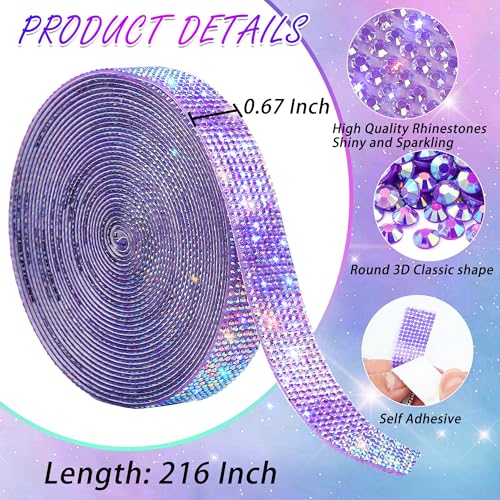 Self Adhesive Purple AB Rhinestone Ribbon Crystal Strips,Bling Christmas Resin Rhinestone Diamond Sticker for DIY Crafts,Wedding,Halloween Christmas Party(8 Rows of 6 Yards,Purple AB)