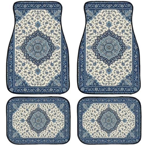 Blue Car Floor Mats Bohemian Floral Carpet Front Rear Carpets Mat Decorative Car Floor Carpets Non-Slip Auto Car Accessories Universal Fit for Car SUV Truck Van - color: Blue